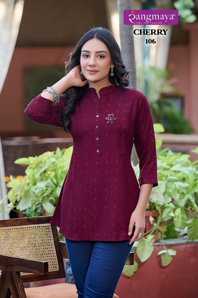 Cherry By Rangmaya Rayon Dobby Designer Tunic Top Wholesale Price In Surat
